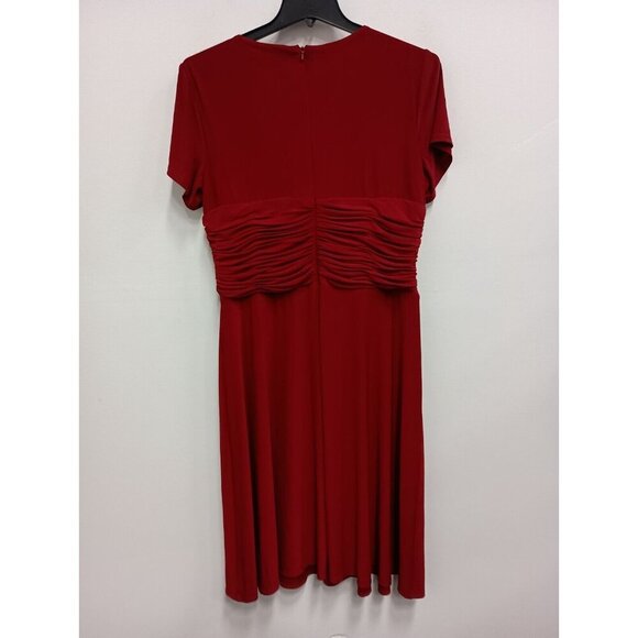 NorthStyle Womens A-Line Dress Size 18 Red Stretch Surplice Midi Short Sleeve - Picture 7 of 7